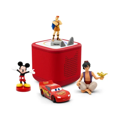 Tonie-Figur Tonies Toniebox 2 Bundle - 4 Disney Helden Herkules, Cars, Mickey Maus, Aladdin - Rot